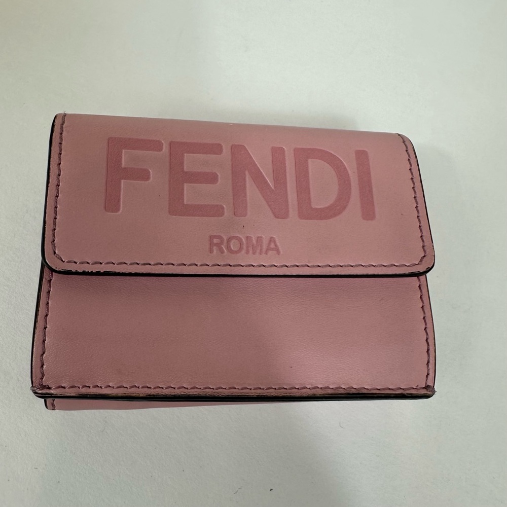 FENDI Tri-fold Wallet Rose Pink Logo 8M0395 Soft Leather Small Women